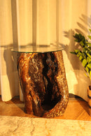 Mesa de apoio de tronco natural