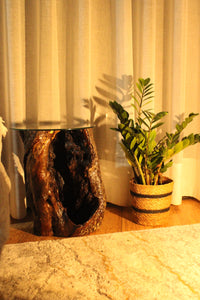 Mesa de apoio de tronco natural